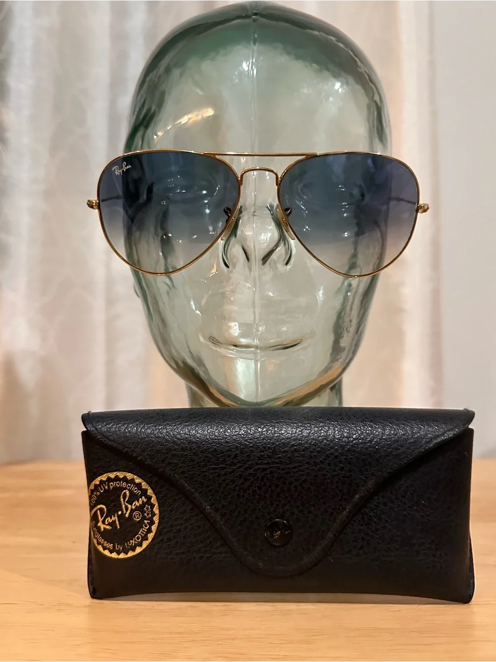 Ray-Ban Gold Frame Aviator Sunglasses with Blue Gradient Lenses